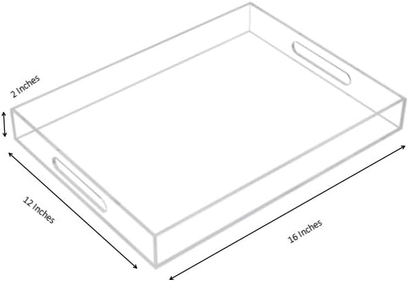 Clear Sturdy Acrylic Serving Tray with Handles-12x16Inch-Serving Coffee,Appetizer,Breakfast,Butler-Kitchen Countertop -Makeup Drawer Organizer-Vanity Table -Ottoman-NeatNest