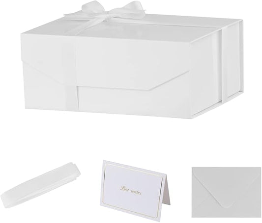 1PCS White Gift Box with Ribbon 9.5x7x4 Inches，Sturdy Gift Box with Lid for Gift Packaging, Foldable Magnetic Closure Storage Boxes, Bridesmaid proposal box, Rectangle Collapsible Box-NeatNest