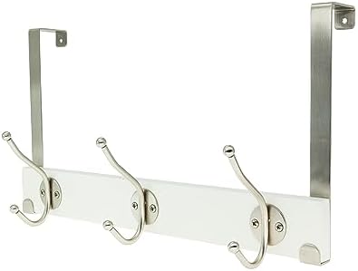creathome Dual-Purpose Wooden Hanger with 3 Round Hooks White Color, Behind/Over The Door Towel Rack for Bathroom, Heavy Duty Wall Mounted Coat Rack, No Drilling