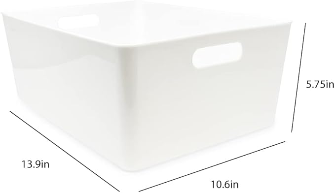 Isaac Jacobs 3-Pack XL White Storage Bin (13.9” x 10.6” x 5.75”) Set w/Cut-Out Handles, Plastic Organizer, Multi-Use, Home, Office, Pantry, Closet, Kitchen
