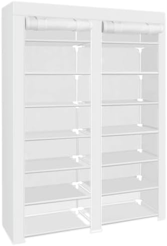 ERONE Shoe Rack Storage Organize, 28 Pairs Portable Double Row with Nonwoven Fabric Cover Shoe Shelf Cabinet for Closet (White)-NeatNest