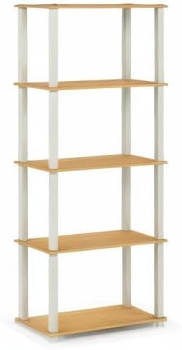 Furinno Turn-N-Tube 5-Tier Multipurpose Shelf / Display Rack / Storage Shelf / Bookshelf, Square Tubes, Beech/White-NeatNest