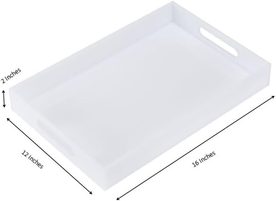 Glossy White Acrylic Serving Tray, 12x16Inch, Sturdy Kitchen Countertop Organizer, Decorative Vanity Table Tray, Ottoman Tray, 3/16 inch Thickness-NeatNest