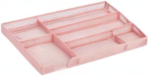 Annova Desk Drawer Organizer Tray for Office Organization - Metal Mesh - Storage Tray with Dividers for Pens, Desktop Accessories, Bathroom, Kitchen, Makeup and Office Supplies (Small, Light Pink)-NeatNest