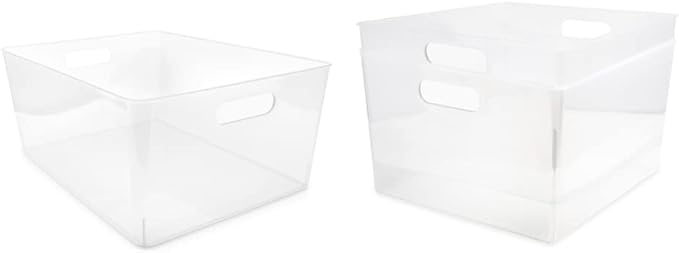 Isaac Jacobs 3-Pack XL Clear Storage Bins (12” L x 11.1” W x 7” H) with Cutout Handles, Plastic Organizer for Home, Office, Kitchen, Fridge/Freezer, Drawers, BPA Free, Food Safe (3-Pack, Extra-Large)