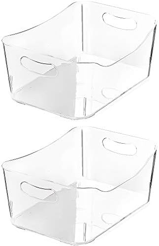 YBM HOME Storage Bins - Open Plastic Organizers and Storage Basket for Kitchen Pantry Organization, Under Sink Bathroom Storage, Toy Baskets, Food Storage Box Containers (Small - Clear 2 Packs)
