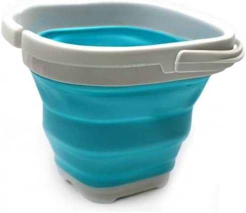 SAMMART 2.6L (0.68 Gallon) Super Mini Sqare Collapsible Plastic Bucket - Foldable Square Tub - Portable Fishing Water Pail - Space Saving Outdoor Waterpot (1, Grey/Bright Blue)-NeatNest
