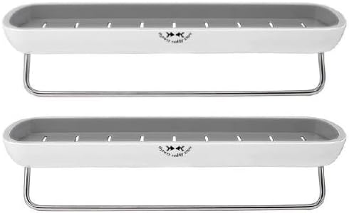 Shower Caddy Multipack (2) - Wall Mounted - with Towel Bar - Extra Strong Self Adhesive - No Drilling - Easy Drainage - Stylish and Space Saving - Rustproof (White/Gray)