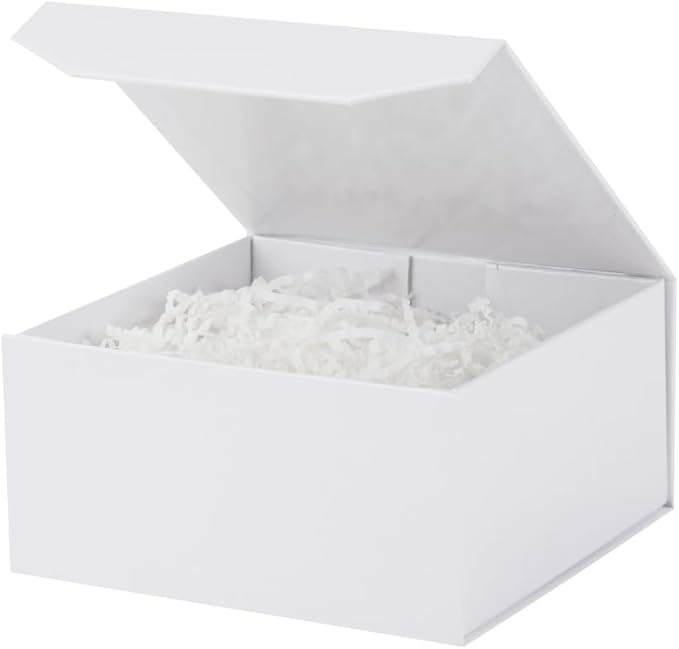 6 Pcs Small White Gift Box 8x8x4 Inch Magnetic Gift Box with Crinkle Paper Luxury Gift Boxes for Presents-NeatNest