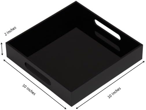 Glossy Black Sturdy Acrylic Serving Tray with Handles-10x10Inch-Serving Coffee,Food,Breakfast,Butler-Kitchen Countertop Tray-Makeup Drawer Organizer-Vanity Table,Ottoman Tray-Decorative Tray-NeatNest
