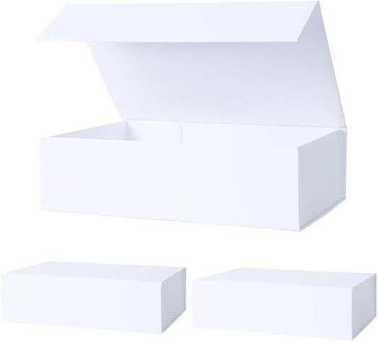 Aimyoo White Collapsible Gift Box with Magnetic Closure Lids 10.5x7x3 in, Bridesmaid Groomsman Proposal Boxes, Rectangle Storage Box 3 Pack-NeatNest