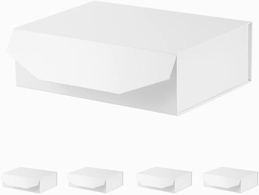 5 White Large Gift Boxes with Lid 13x9x4 Inches, Bridesmaid Proposal Boxes, Hard Collapsible Gift Box with Magnetic Closure, Groomsman Box Reusable Gift Boxes for Clothes (Glossy White)-NeatNest