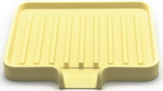 Happitasa Silicone Soap Dish Tray and Sponge Holder with Drain Chute, Pack of 2 | Bathroom and Kitchen Sink Organizer Caddy (Pale Yellow, 5.2"x4", 7.2 Ounces)-NeatNest