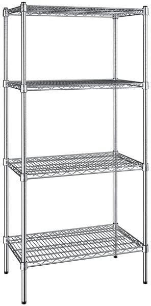18" x 30" NSF Chrome 4-Shelf Kit with 64" Posts, Heavy Duty Storage Shelving, Wire Shelving Kit, NSF Commercial Storage Rack Unit