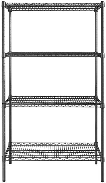 18" x 36" NSF Black Epoxy 4-Shelf Kit with 64" Posts, Heavy Duty Storage Shelving, Wire Shelving Kit, NSF Commercial Storage Rack Unit