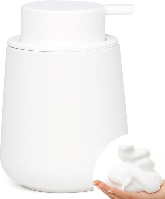 BosilunLife Foam Soap Dispenser - 12 oz Bathroom Lotion Pump, White Ceramic Dish Liquid Dispenser for Kitchen and Hand Wash (Rubber Paint)-NeatNest