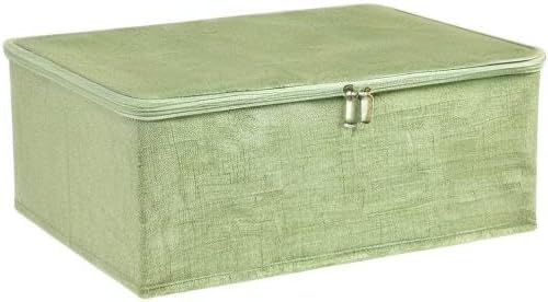 ANMINY 2PCS Storage Bins with Zipper Lids 13 Qt Lidded Fabric Storage Boxes Baskets Cubes with Handles Collapsible Washable Cotton Linen Closet Shelf Clothes Organizer Containers - Green, Small-NeatNest