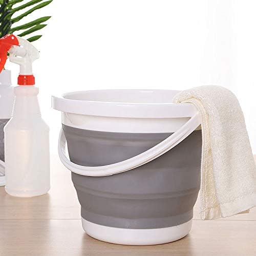 Bekith 2 Pack Collapsible Plastic Bucket with Locking Lid, 5L / 1.32 Gallon Foldable Round Tub Portable Fishing Water Pail for Hiking, Backpacking, Camping and Outdoor Survival (Blue, Gray)-NeatNest