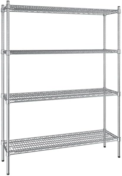 14" x 48" NSF Stainless Steel 4-Shelf Kit with 64" Posts, Heavy Duty Storage Shelving, Wire Shelving Kit, NSF Commercial Storage Rack Unit