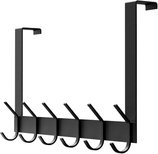 YUMORE Over The Door Hooks, Heavy Duty Over Door Hanger Stainless Steel for Coats Robes, Hanging Towel Rack Back of Bathroom Bedroom Door, Long Arms Easy Reach, Matte Black