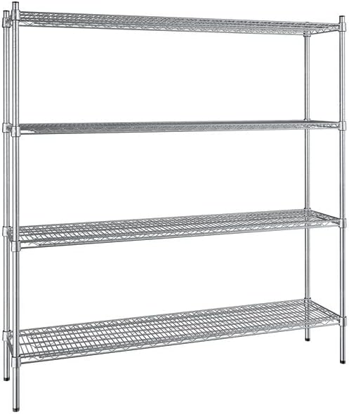 14" x 60" NSF Stainless Steel 4-Shelf Kit with 64" Posts, Heavy Duty Storage Shelving, Wire Shelving Kit, NSF Commercial Storage Rack Unit
