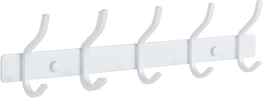 AZW Coat Rack Wall Mount,Heavy Duty Stainless Steel Metal Coat Hooks Hanging for Robes Bags Keys Hat Clothes and Bathroom Door Towels Hanger(White 5 Hooks)-NeatNest