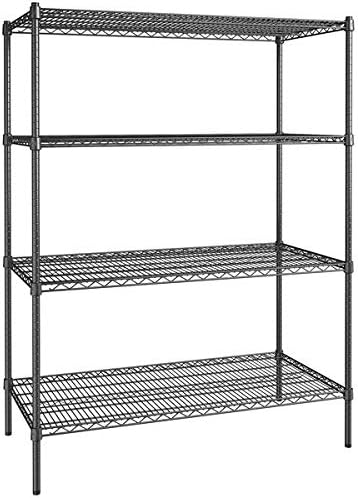 24" x 48" NSF Black Epoxy 4-Shelf Kit with 72" Posts, Commercial Storage Rack Unit, Heavy Duty Storage Shelving, Wire Shelving Kit, Adjustable Rack Strong Steel, Multipurpose Wire Shelf