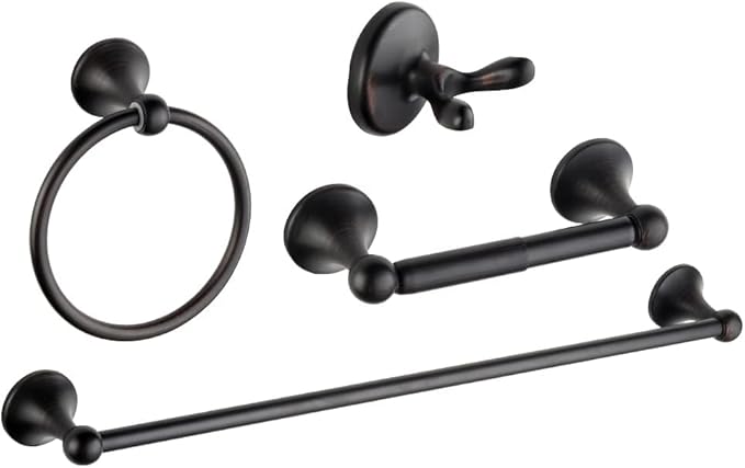 4 Piece Bathroom Accessory Set(Adjustable Towel Bar, Towel Ring, Toilet Paper Holder,Towel Robe Hook), Wall Mounted Bathroom Hardware Accessories Set,Oil Rubbed Bronze