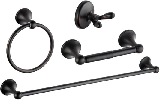 4 Piece Bathroom Accessory Set(Adjustable Towel Bar, Towel Ring, Toilet Paper Holder,Towel Robe Hook), Wall Mounted Bathroom Hardware Accessories Set,Oil Rubbed Bronze