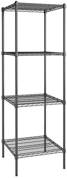 24" x 24" NSF Black Epoxy 4-Shelf Kit with 74" Posts, Heavy Duty Storage Shelving, Wire Shelving Kit, NSF Commercial Storage Rack Unit
