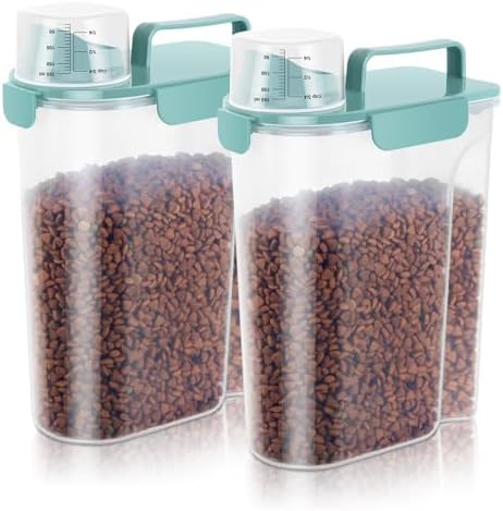 5-7Lbs Dog Cat Food Storage Container with Upgraded Large Nozzle BPA-free, 4 Snap Seals Plastic Pet Food Storage Containers with Handles (2, Elegant Blue, 5L)-NeatNest