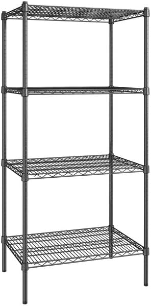 21" x 30" NSF Black Epoxy 4-Shelf Kit with 64" Posts, Heavy Duty Storage Shelving, Wire Shelving Kit, NSF Commercial Storage Rack Unit
