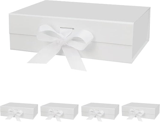 5 Pack 10.5"X7.5"X3.1" White Magnetic Gift Box with Lid and Ribbon for Presents-NeatNest