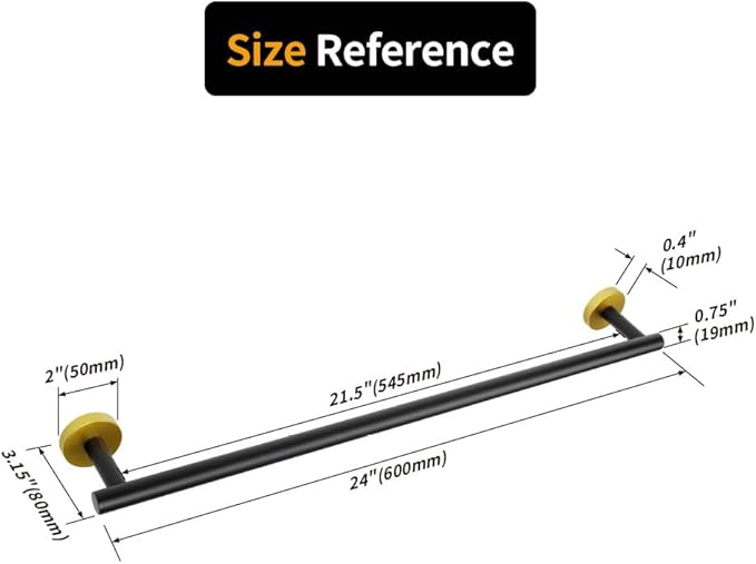 24-Inch Bath Hand Towel Bar SUS 304 Stainless Steel Towel Rack Holder for Bathroom Wall Mount Black & Gold