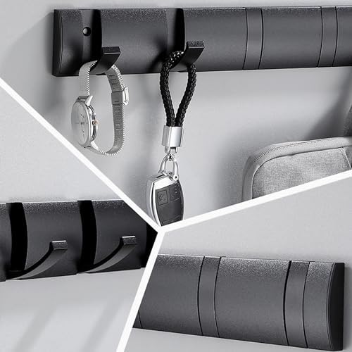 Black Coat Rack Wall Mount with 5 Hooks, 15.8 Inch Waterproof Heavy Duty Coat Wall Hooks, Space Aluminum Material, Folding Hideaway Towel Hanger for Entryway, Wall, Door, Bathroom-NeatNest