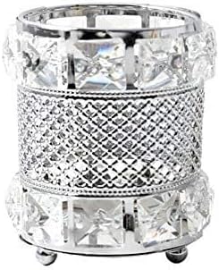 CY craft Silver Makeup Brush Holder Organizer,Handcrafted Vintage Cosmetics Brushes Eyebrow Pencil Pen Cup Collection, Crystal Flower Vase Desk Dresser Decoration and Storage,4.7 x 4 Inch-NeatNest