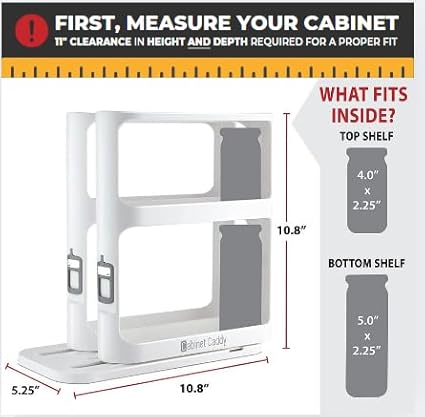 Cabinet Caddy Spice Rack Organizer for Cabinet - Slide & Rotate Kitchen Organizers and Storage - 2 Double-Decker Shelves - Non-Skid Base - Magnetic Modular Design - 10.8" H x 5.25" W x 10.8" D-NeatNest