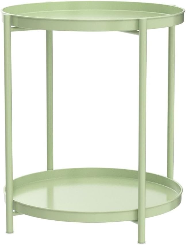 EKNITEY 2 Tier End Table - Metal Side Table Waterproof Small Sofa Coffee Side Tables Bedroom Indoor Outdoor with Removable Tray for Living Room Bedroom Balcony and Office (Atrovirens)-NeatNest