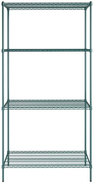 24" x 48" NSF Green Epoxy 4-Shelf Kit with 96" Posts, Heavy Duty Storage Shelving, Wire Shelving Kit, NSF Commercial Storage Rack Unit
