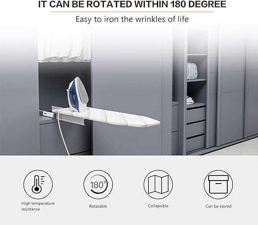 37 Inch Wall-Mounted Heavy Duty Ironing Board, 180 Swivel Fold Away Iron Board for Home Laundry Room Dorm (Style 6)