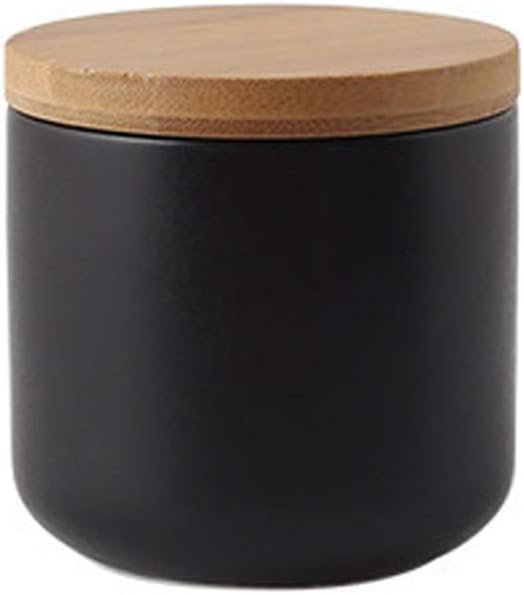 Ceramic Food Storage Jar Canister Modern Design Food Canisters with Airtight Seal Bamboo Lid,Loose Tea Coffee Spice Nuts Snacks Seasonings Storage Jar Canister Caddy (black 7.03oz/200ml)-NeatNest