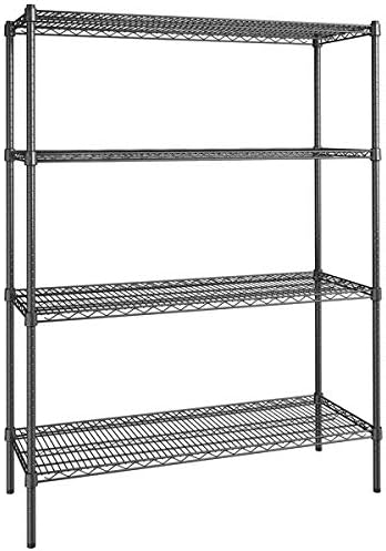 18" x 48" NSF Black Epoxy 4-Shelf Kit with 64" Posts, Heavy Duty Storage Shelving, Wire Shelving Kit, NSF Commercial Storage Rack Unit