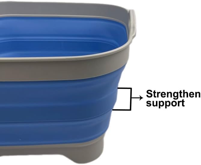SAMMART 10L (2.64 Gallon) Collapsible Dishpan with Draining Plug-Foldable Washing Basin-Portable Dish Washing Tub-Space Saving Kitchen Storage Tray for Camping & RV (1, Grey/Little Boy Blue)