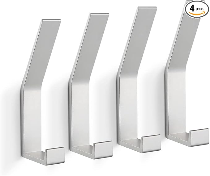 Coat Rack Hooks Wall Mounted, Silver 4Packs, Bath Towel Rope Hooks for Kitchen, Door, Cabinet, Bathroom, Foyers, Hallways, and Bedrooms-NeatNest