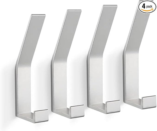 Coat Rack Hooks Wall Mounted, Silver 4Packs, Bath Towel Rope Hooks for Kitchen, Door, Cabinet, Bathroom, Foyers, Hallways, and Bedrooms-NeatNest