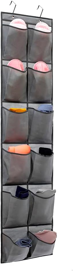 Hanging Storage Organizer Over the Door Shoes Organizer Kids Shoe Rack with 12 Large Fabric Pockets for Closet Shoe Holder Hanger (GREY)-NeatNest