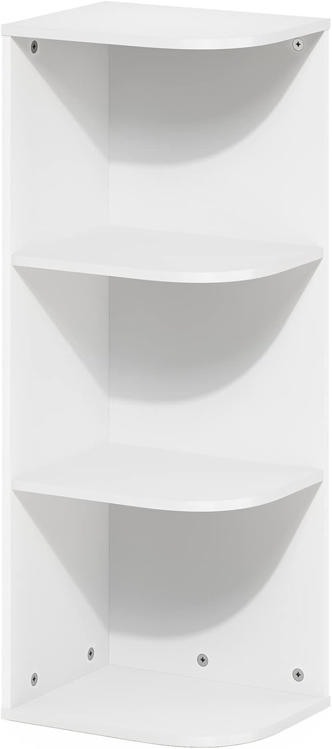 Furinno Pasir 3-Tier Corner Open Shelf Bookcase, White-NeatNest