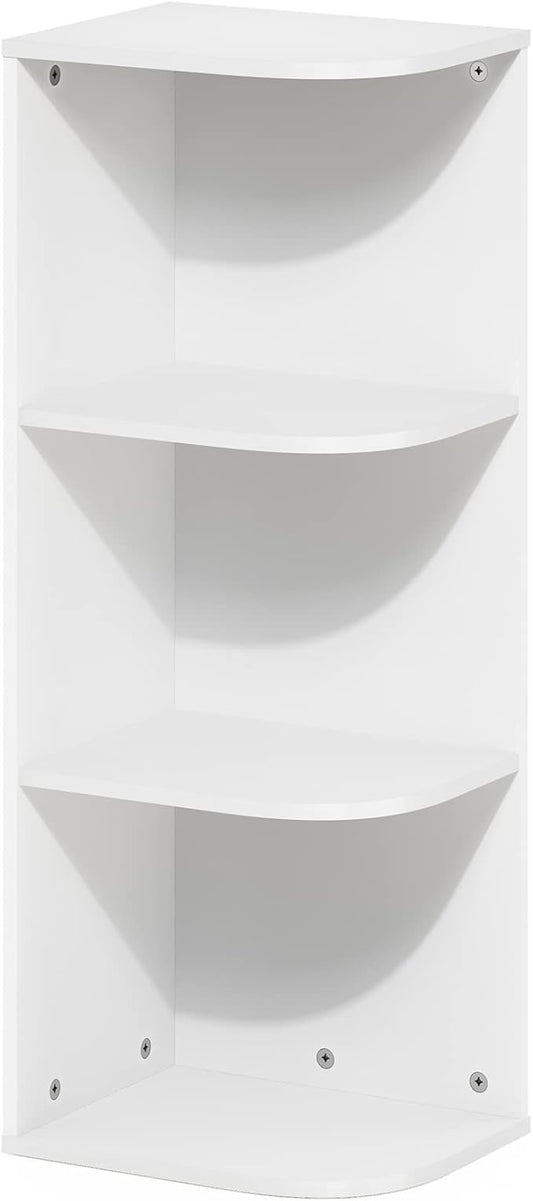 Furinno Pasir 3-Tier Corner Open Shelf Bookcase, White-NeatNest