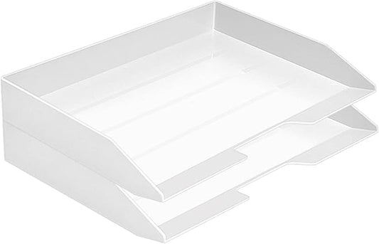 Acrimet Stackable Letter Tray 2 Tier Side Load, Plastic, Desktop File Organizer (White Color)-NeatNest