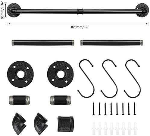 Industrial Pipe Towel Rack Towel Bar, Heavy Duty Wall Mounted Rustic Farmhouse Bath Towel Holder for Bathroom (Black, 32 inch)